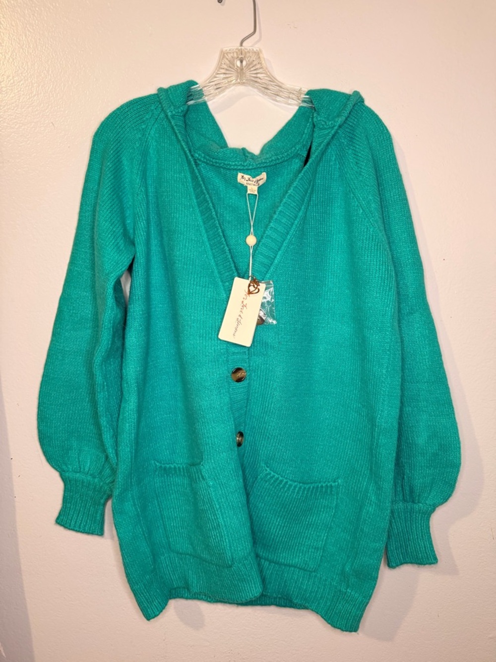 For Love & Lemons Teal Hooded Button-Front Women’s Sweater